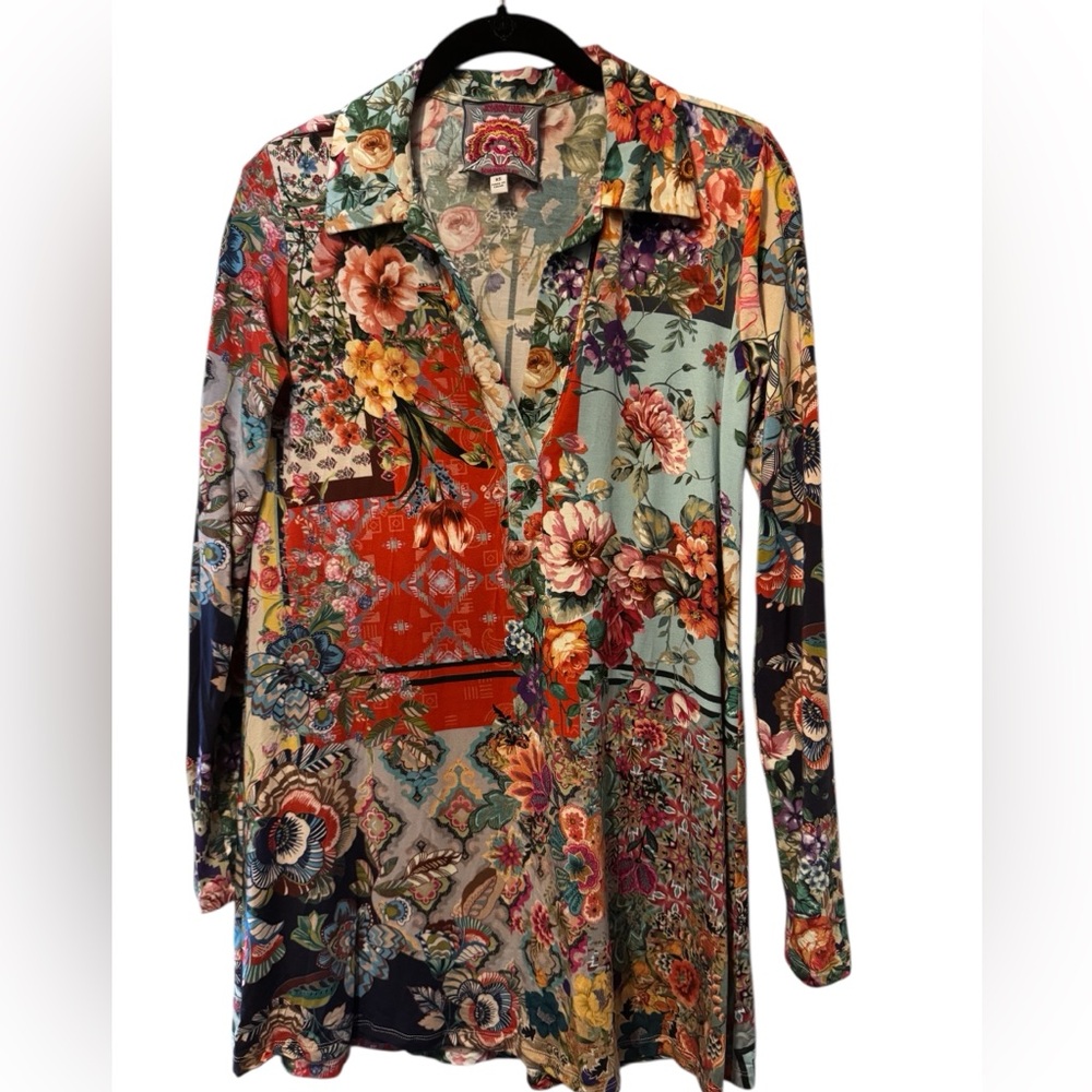 Johnny Was “The Janie Favorite Long Sleeve Polo Swing Tunic” Size XS